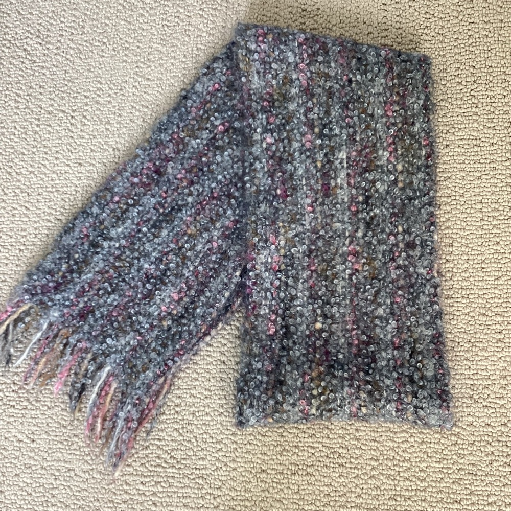 Textured Wool Scarf in Soft Gray, Pink and Blue Shades